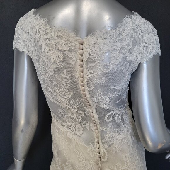 NWT~$1999~ELLA ROSA~SZ 6/8~IVORY OYSTER LACE FIT & FLARE WEDDING DRESS GOWN - Picture 11 of 16